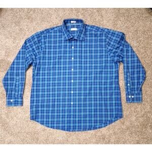 Peter Millar Button Down Shirt Men's XXL Blue Plaid Cotton Stretch